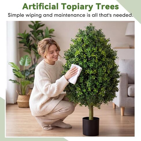 Giegxin 3ft Artificial Boxwood Topiary Trees Fake Bushes Potted Plants Indoor Evergreen Shrubs with Sturdy Planter for Front Porch Home Yard Decor in Kuwait