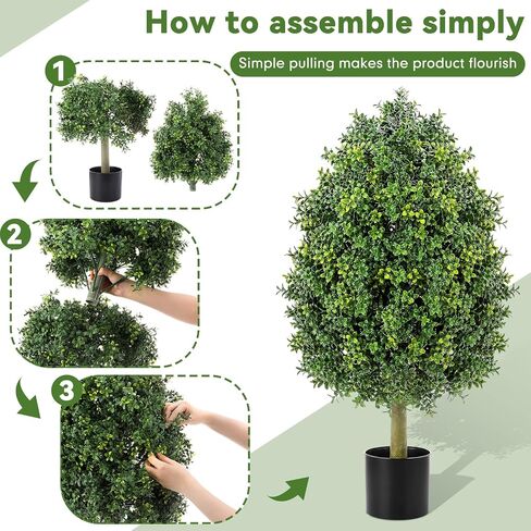 Giegxin 3ft Artificial Boxwood Topiary Trees Fake Bushes Potted Plants Indoor Evergreen Shrubs with Sturdy Planter for Front Porch Home Yard Decor in Kuwait