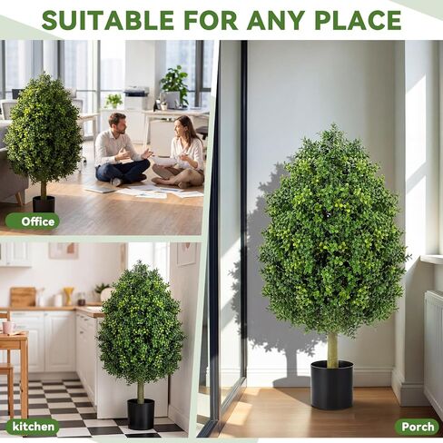Giegxin 3ft Artificial Boxwood Topiary Trees Fake Bushes Potted Plants Indoor Evergreen Shrubs with Sturdy Planter for Front Porch Home Yard Decor in Kuwait