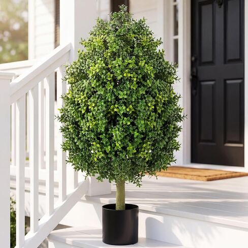 Giegxin 3ft Artificial Boxwood Topiary Trees Fake Bushes Potted Plants Indoor Evergreen Shrubs with Sturdy Planter for Front Porch Home Yard Decor in Kuwait