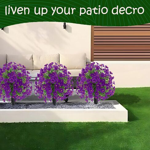 23" Set of 2 Artificial Boxwood Topiary Ball Flowers Tree with Spikes,UV Resistant Fake Mums Outdoor Shrubs with Flowers, Faux Plants Bushes for Garden Front Porch Yard Patio (Purple) in Saudi Arabia