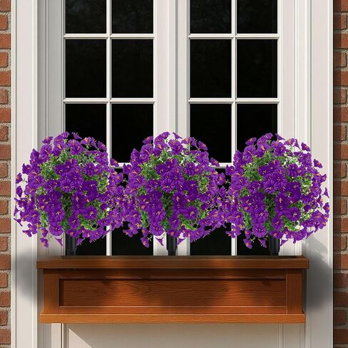23" Set of 2 Artificial Boxwood Topiary Ball Flowers Tree with Spikes,UV Resistant Fake Mums Outdoor Shrubs with Flowers, Faux Plants Bushes for Garden Front Porch Yard Patio (Purple) in Saudi Arabia
