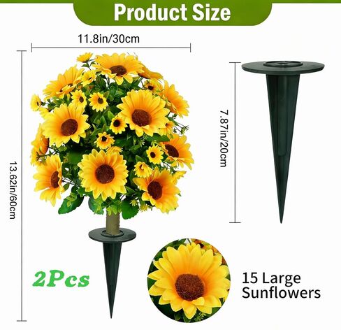 24" Artificial Boxwood Topiary Ball Tree with Ground Spike Sunflower for Outdoor Planters, UV Resistant & Waterproof Bushes, Fake Outdoor Plants for Porch Garden Yard, Set of 2 in Saudi Arabia