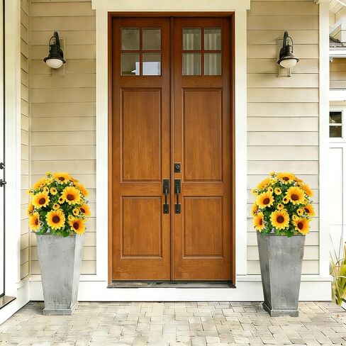 24" Artificial Boxwood Topiary Ball Tree with Ground Spike Sunflower for Outdoor Planters, UV Resistant & Waterproof Bushes, Fake Outdoor Plants for Porch Garden Yard, Set of 2 in Saudi Arabia