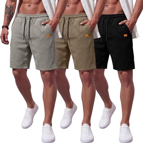 August Alley 3 Pack Men's Corduroy Shorts Big and Tall Casual Elastic Waist Drawstring Lightweight Summer Beach with Pockets in Kuwait