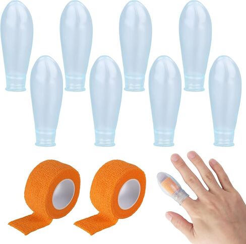 8pcs Waterproof Finger Protectors, Reusable Silicone Finger Tips Cover Sleeve with 2 Rolls Nursing Bandage for Shower Swimming Pedicure Manicure Thumb Cots Nail Soaking Gloves Protection in Kuwait