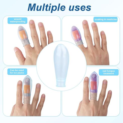 8pcs Waterproof Finger Protectors, Reusable Silicone Finger Tips Cover Sleeve with 2 Rolls Nursing Bandage for Shower Swimming Pedicure Manicure Thumb Cots Nail Soaking Gloves Protection in Kuwait