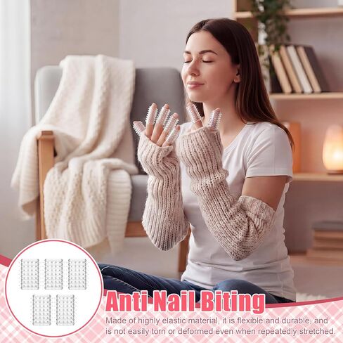 5 Pcs Picking & Fidget Support Finger Covers, Nail Biting Prevention Textured Silicone Finger Sleeves Nail Protectors Anti Skin Picking Gloves for OCD & Dermatillomania Anxiety(Clear) in Kuwait