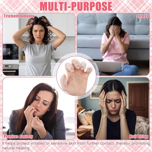 5 Pcs Picking & Fidget Support Finger Covers, Nail Biting Prevention Textured Silicone Finger Sleeves Nail Protectors Anti Skin Picking Gloves for OCD & Dermatillomania Anxiety(Clear) in Kuwait