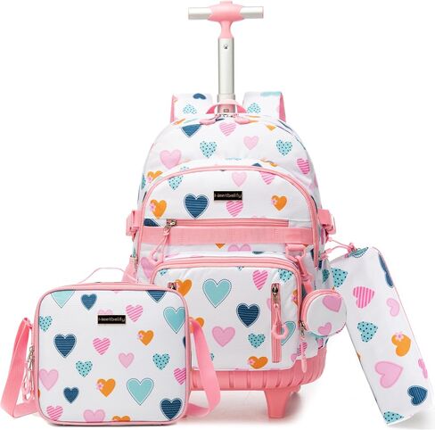 Rolling Backpacks for Kids Backpack for Girls with Lunch Bag Pencil Case 16.5" Kids Backpack with Wheels Roller Backpacks for Girls in Saudi Arabia