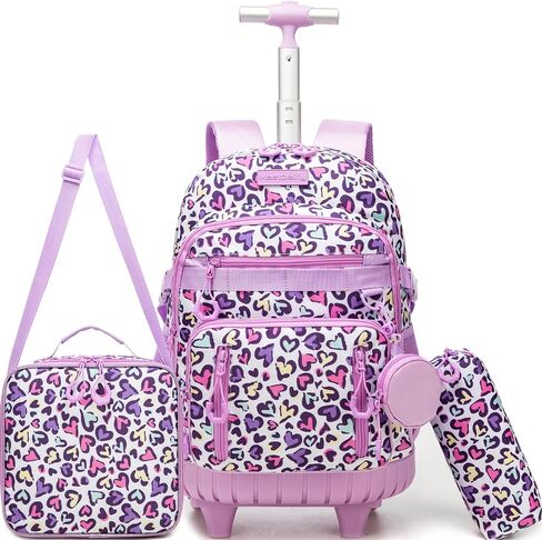 Rolling Backpacks for Kids Backpack for Girls with Lunch Bag Pencil Case 16.5" Kids Backpack with Wheels Roller Backpacks for Girls in Saudi Arabia