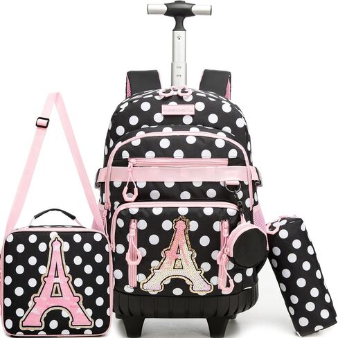 Rolling Backpacks for Kids Backpack for Girls with Lunch Bag Pencil Case 16.5" Kids Backpack with Wheels Roller Backpacks for Girls in Saudi Arabia