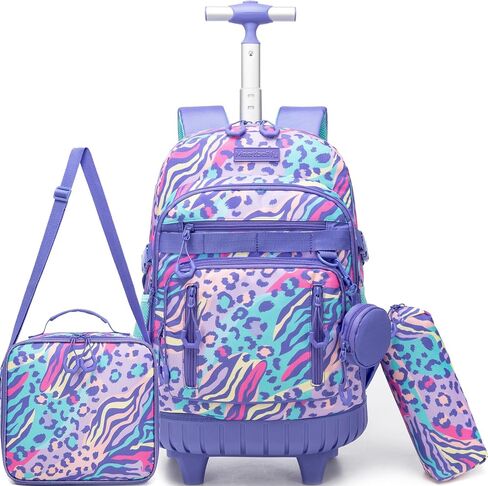 Rolling Backpacks for Kids Backpack for Girls with Lunch Bag Pencil Case 16.5" Kids Backpack with Wheels Roller Backpacks for Girls in Saudi Arabia
