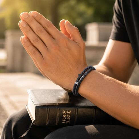 VNOX Christian Cross Bracelet Gifts for Men - Love/Strength Natural Gemstone Lava Bead Leather Cross Mens Bracelets Easter Christmas Birthday Valentines Day Religious Jewelry Gift Ideas，Adjustable in Kuwait