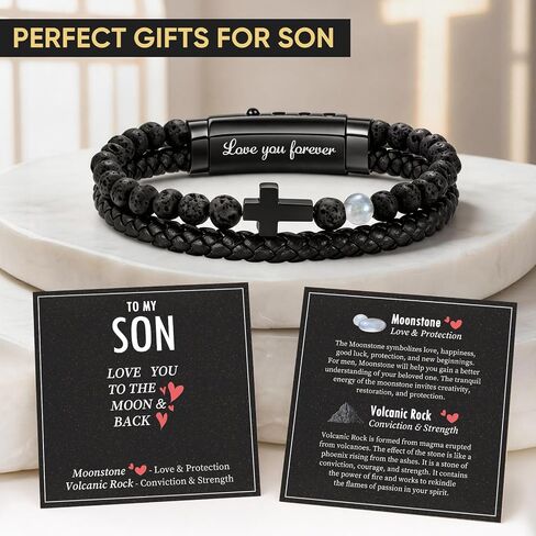 VNOX Christian Cross Bracelet Gifts for Men - Love/Strength Natural Gemstone Lava Bead Leather Cross Mens Bracelets Easter Christmas Birthday Valentines Day Religious Jewelry Gift Ideas，Adjustable in Kuwait