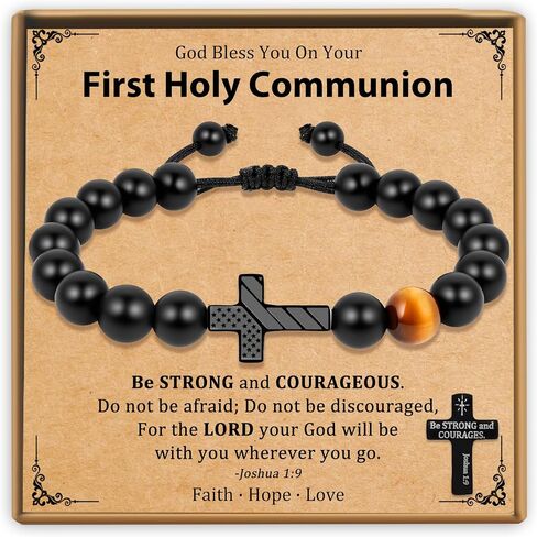 Trinckle Cross Bracelet for Boy, Baseball Bracelets for Men Christian Graduation Jewelry, First Communion Gifts for Boy Meaningful Catholic Gifts Joshua 1 9 Religious Accessories Birthday Gift for Son in Kuwait