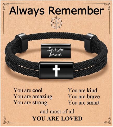 Cross Bracelet for Boys, Christian Teen Boy Gift, Adjustable Love You Forever Engraved Jewelry for Birthday, Easter, Christmas in Kuwait