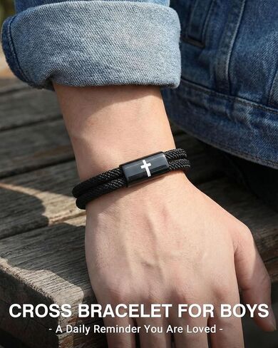 Cross Bracelet for Boys, Christian Teen Boy Gift, Adjustable Love You Forever Engraved Jewelry for Birthday, Easter, Christmas in Kuwait