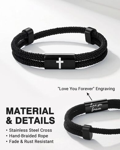 Cross Bracelet for Boys, Christian Teen Boy Gift, Adjustable Love You Forever Engraved Jewelry for Birthday, Easter, Christmas in Kuwait