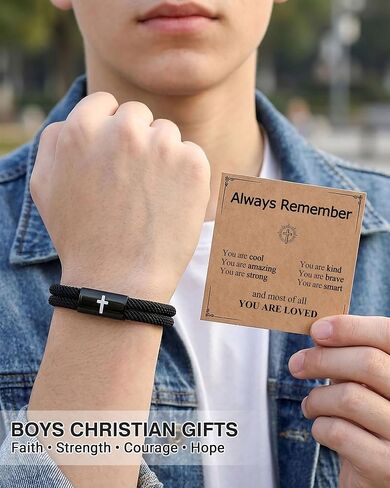 Cross Bracelet for Boys, Christian Teen Boy Gift, Adjustable Love You Forever Engraved Jewelry for Birthday, Easter, Christmas in Kuwait