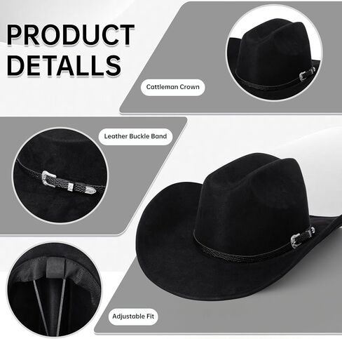 Western Cowboy Hat for Men & Women - Wide Brim Fedora Hat with Belt Buckle in Saudi Arabia