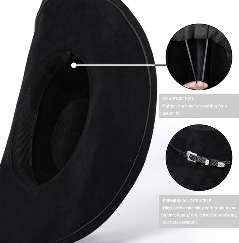 Western Cowboy Hat for Men & Women - Wide Brim Fedora Hat with Belt Buckle in Saudi Arabia