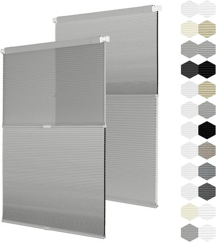 BERISSA Top Down Bottom Up Day Night Cellular Blinds Cordless,No Tools No Drill Blinds for Windows,Blackout/Light Filtering Double Honeycomb Shades Dual Shades for Home Office.Custom Size.Grey in Kuwait