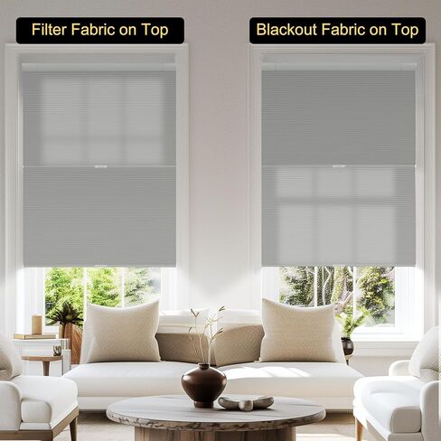BERISSA Top Down Bottom Up Day Night Cellular Blinds Cordless,No Tools No Drill Blinds for Windows,Blackout/Light Filtering Double Honeycomb Shades Dual Shades for Home Office.Custom Size.Grey in Kuwait