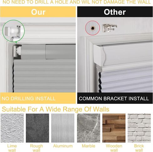BERISSA Top Down Bottom Up Day Night Cellular Blinds Cordless,No Tools No Drill Blinds for Windows,Blackout/Light Filtering Double Honeycomb Shades Dual Shades for Home Office.Custom Size.Grey in Kuwait