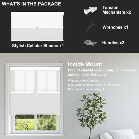BERISSA Top Down Bottom Up Day Night Cellular Blinds Cordless,No Tools No Drill Blinds for Windows,Blackout/Light Filtering Double Honeycomb Shades Dual Shades for Home Office.Custom Size.Grey in Kuwait
