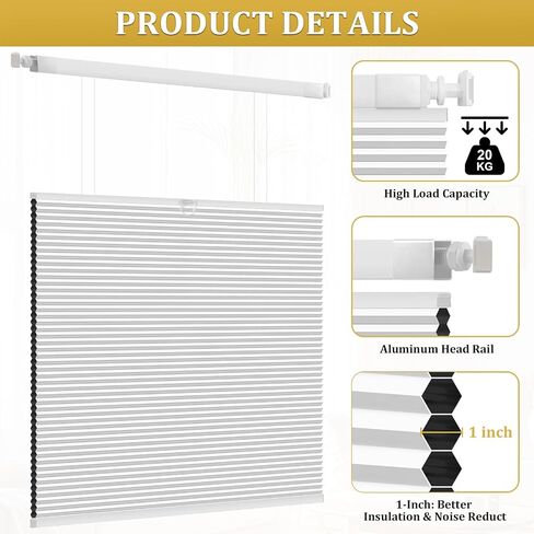 Shade&Beyond No Tools No Drill Blinds for Indoor Windows, Cordless Top Down Bottom Up (TDBU) Blackout Cellular Honeycomb Shade for Window, 30" W x 64" H, White in Saudi Arabia