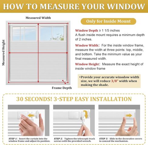 Shade&Beyond No Tools No Drill Blinds for Indoor Windows, Cordless Top Down Bottom Up (TDBU) Blackout Cellular Honeycomb Shade for Window, 30" W x 64" H, White in Saudi Arabia