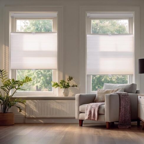 Serlmwnt Cordless Cellular Shades - Honeycomb Blinds for Indoor Windows,No Drill Blackout Shades,Thermal Insulation & Noise Reduction,Suitable for Bedrooms,Kitchens,Living Rooms, Etc.White,34"×72" in Kuwait