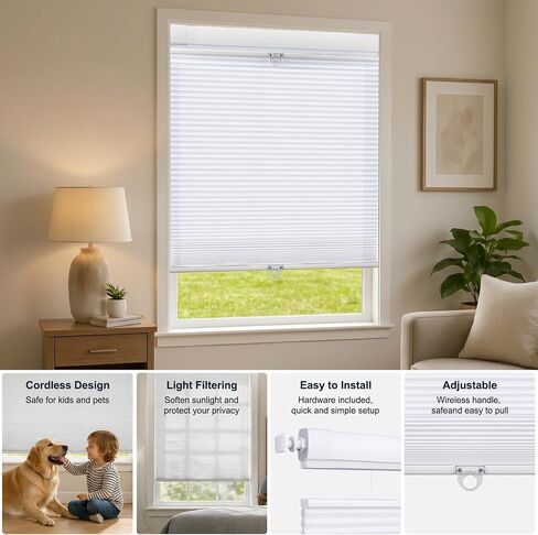 Serlmwnt Cordless Cellular Shades - Honeycomb Blinds for Indoor Windows,No Drill Blackout Shades,Thermal Insulation & Noise Reduction,Suitable for Bedrooms,Kitchens,Living Rooms, Etc.White,34"×72" in Kuwait