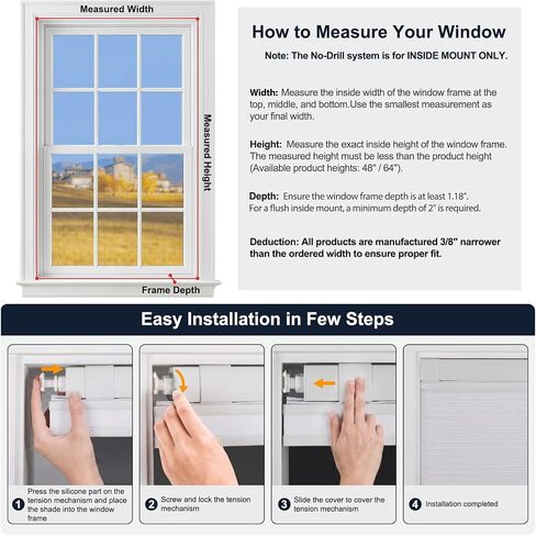 Serlmwnt Cordless Cellular Shades - Honeycomb Blinds for Indoor Windows,No Drill Blackout Shades,Thermal Insulation & Noise Reduction,Suitable for Bedrooms,Kitchens,Living Rooms, Etc.White,34"×72" in Kuwait