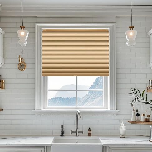 Shade&Beyond No Tools No Drill Window Blinds for Indoor Windows, 35" W X 24" H Camel Blackout Shades Cellular Shades Cordless, No Drill Blinds for Windows, Window Shades for Home, Bedrooms in Saudi Arabia