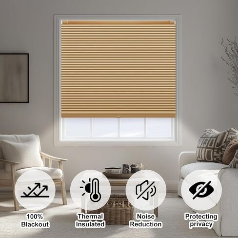 Shade&Beyond No Tools No Drill Window Blinds for Indoor Windows, 35" W X 24" H Camel Blackout Shades Cellular Shades Cordless, No Drill Blinds for Windows, Window Shades for Home, Bedrooms in Saudi Arabia