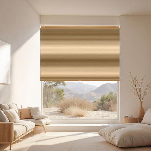 Shade&Beyond No Tools No Drill Window Blinds for Indoor Windows, 35" W X 24" H Camel Blackout Shades Cellular Shades Cordless, No Drill Blinds for Windows, Window Shades for Home, Bedrooms in Saudi Arabia