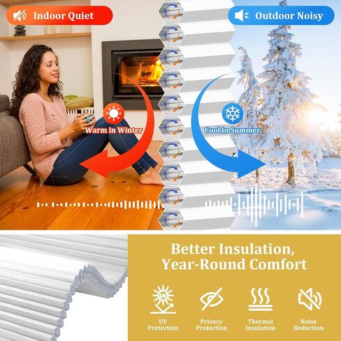 Shade&Beyond No Drill No Tools 20" W X 36" H White Blackout Cellular Shades Easy to Install for Indoor Windows Cordless Honeycomb Blinds Thermal Insulated Noise Reduction,Custom Size in Saudi Arabia