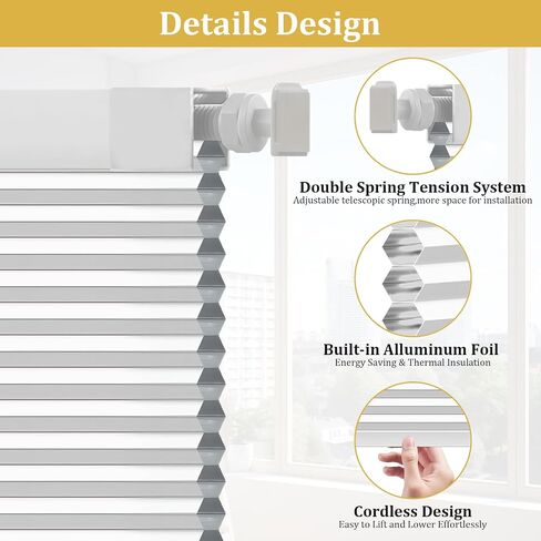 Shade&Beyond No Drill No Tools 20" W X 36" H White Blackout Cellular Shades Easy to Install for Indoor Windows Cordless Honeycomb Blinds Thermal Insulated Noise Reduction,Custom Size in Saudi Arabia