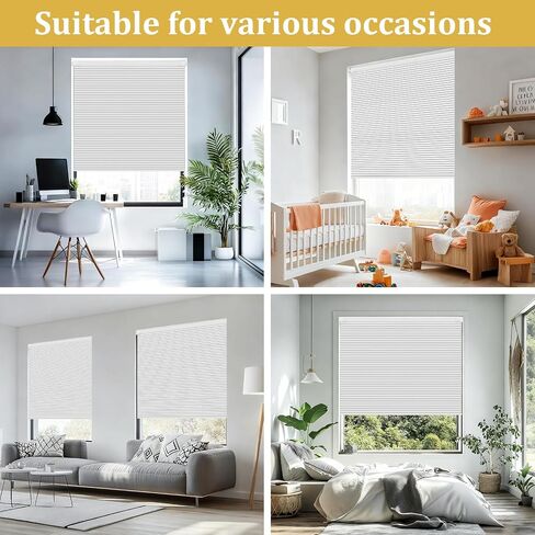 Shade&Beyond No Drill No Tools 20" W X 36" H White Blackout Cellular Shades Easy to Install for Indoor Windows Cordless Honeycomb Blinds Thermal Insulated Noise Reduction,Custom Size in Saudi Arabia