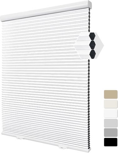 Custom Size Cordless Cellular Window Shades Blackout Waterproof Thermal Insulated Honeycomb Shades for Indoor Windows Pull Down Blinds for Kitchen Bathroom Living Room, White in Saudi Arabia
