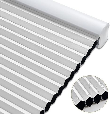 Custom Size Cordless Cellular Window Shades Blackout Waterproof Thermal Insulated Honeycomb Shades for Indoor Windows Pull Down Blinds for Kitchen Bathroom Living Room, White in Kuwait