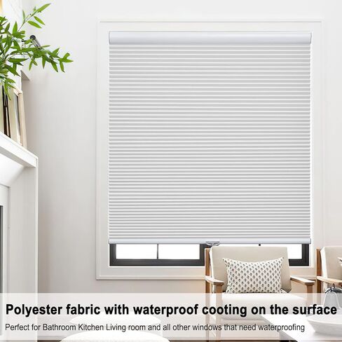 Custom Size Cordless Cellular Window Shades Blackout Waterproof Thermal Insulated Honeycomb Shades for Indoor Windows Pull Down Blinds for Kitchen Bathroom Living Room, White in Kuwait