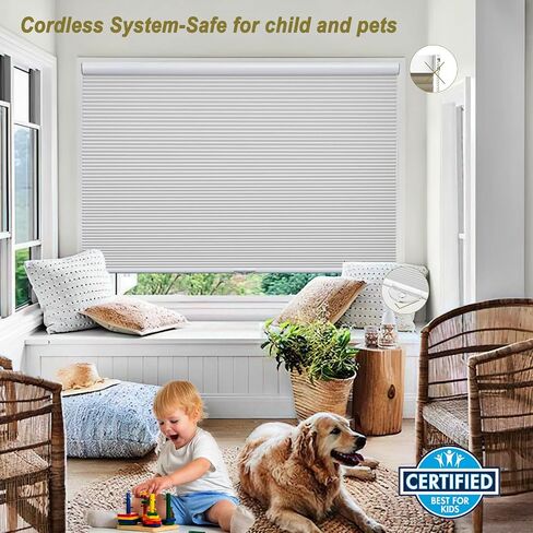 Custom Size Cordless Cellular Window Shades Blackout Waterproof Thermal Insulated Honeycomb Shades for Indoor Windows Pull Down Blinds for Kitchen Bathroom Living Room, White in Kuwait