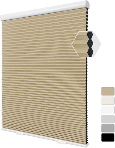 Custom Size Cordless Cellular Window Shades Blackout Waterproof Thermal Insulated Honeycomb Shades for Indoor Windows Pull Down Blinds for Kitchen Bathroom Living Room, White in Kuwait