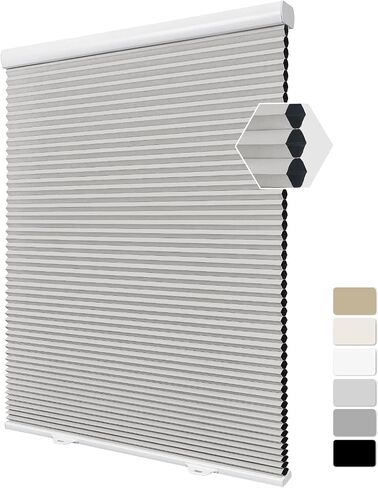 Custom Size Cordless Cellular Window Shades Blackout Waterproof Thermal Insulated Honeycomb Shades for Indoor Windows Pull Down Blinds for Kitchen Bathroom Living Room, White in Kuwait