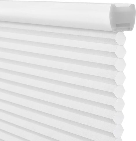 Custom Size Cordless Cellular Window Shades Blackout Waterproof Thermal Insulated Honeycomb Shades for Indoor Windows Pull Down Blinds for Kitchen Bathroom Living Room, White in Kuwait