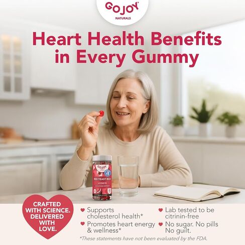 GOJOY Naturals Red Yeast Rice with CoQ10 Gummies - Sugar-Free Heart Health Supplement - Red Rice Yeast 1000mg + CoQ10 100mg - Citrinin-Free, Vegan, Non-GMO in Saudi Arabia