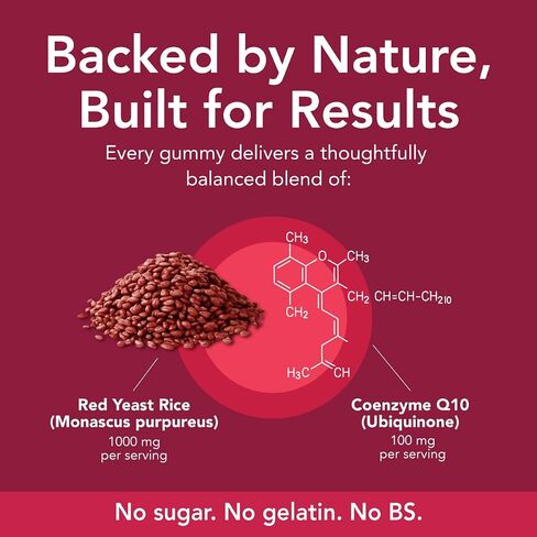 GOJOY Naturals Red Yeast Rice with CoQ10 Gummies - Sugar-Free Heart Health Supplement - Red Rice Yeast 1000mg + CoQ10 100mg - Citrinin-Free, Vegan, Non-GMO in Saudi Arabia